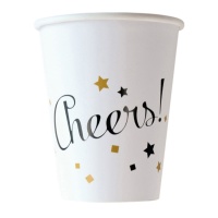 Verres de 250 ml Cheers blancs décorés - 8 unités