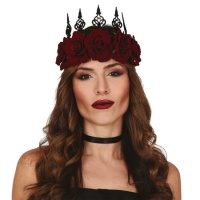 Serre-tête noir de reine avec roses grenat