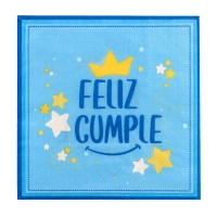 Serviettes Joyeux Anniversaire bleu de 16,5 x 16,5 cm - 12 unités