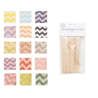 Couverts en bois avec zig zag coloré - 18 pcs.