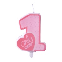 Bougies chiffre 1 Only One rose - 8 cm