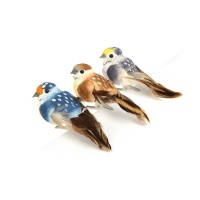 Ensemble de petits oiseaux décorés naturels de taille moyenne avec pince - 3 unités