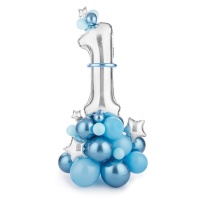 Bouquet de ballons numéro 1 couleur bleue - PartyDeco - 50 pièces