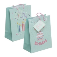 Sac cadeau 45 x 33 cm Joyeux Anniversaire pastel assorti - 1 unité