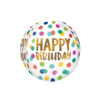 Ballon orbz blanc joyeux anniversaire de 38 x 40 cm - Anagram