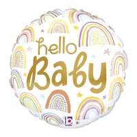 Ballon rond Hello Baby doré avec arc-en-ciel de 19 x 19 cm - Grabo