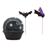 Capsules pour cupcakes avec pics en forme de chauve-souris - 24 unités