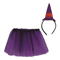 Ensemble de sorcière avec citrouille pour enfants avec tutu et diadème - 2 pièces