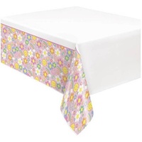 Nappe Nuages Arc-en-ciel et fleurs de 1,37 x 2,13 m