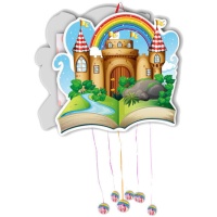 Piñata de château avec arc-en-ciel sur livre