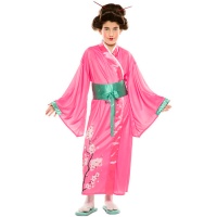 Costume de geisha rose et vert pour fille