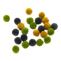 Pompons de couleurs gris, moutarde et vert de 2 cm - 24 unités