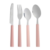 Sets de couverts en plastique rose avec support - 16 pièces