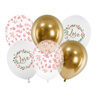 Ballons en latex Love & Leaves de 30 cm - PartyDeco - 6 unités