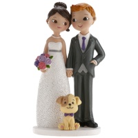 Figurine pour gâteau de mariage avec mariés et animal de compagnie de 16 cm