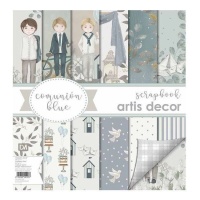 Kit de scrapbooking papiers, bloc et die cuts en bois de Communion Blue - Artis decor