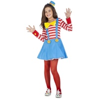 Costume de clown bleu et rouge pour fille