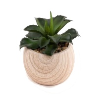 Plante artificielle de cactus avec pot rond en bois, dimensions 9,5 x 14 cm