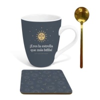 Tasse de 300 ml Étoile avec cuillère et dessous de verre