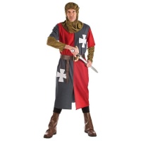 Costume de chevalier médiéval avec chapeau doré pour homme