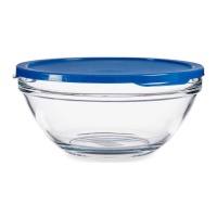 Tupper de 2500 ml en verre rond avec couvercle bleu