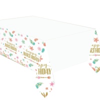 Nappe de fleurs d'anniversaire joyeux de 1,20 x 1,80 m