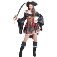 Déguisement de corsaire pirate noir avec manches larges pour femme