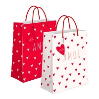 Sac cadeau de 32 x 26 x 10 cm d'Amour rouge et blanc - 1 unité