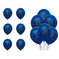 Ballons en latex Navy and Gold avec chiffres de 30 cm - Creative Party - 6 unités