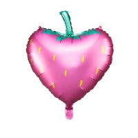 Ballon silhouette de coeur avec dessin de fraise 51 x 58 cm - Partydeco