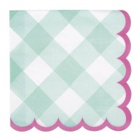 Serviettes à carreaux avec bordure rose de 15,5 x 15,5 cm - 16 unités