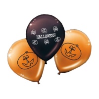 Ballons en latex pour Halloween, noirs et oranges - 8 unités