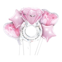 Bouquet de bague en diamant argent et rose - 5 unités