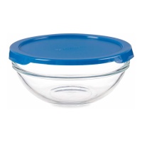 Tupper de 595 ml en verre rond avec couvercle bleu