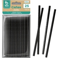 Pailles en papier noires de 14 cm pour cocktails - 25 unités