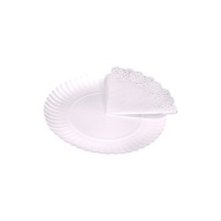 Plateau rond en carton blanc avec napperon - 4 unités - 16 cm