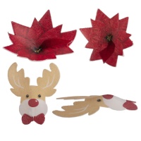 Gaufrettes de renne et fleur de Noël de 5 à 6 cm - Dekora - 27 unités