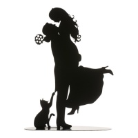 Figurine pour gâteau de mariage silhouette des mariés avec chat de 18 cm