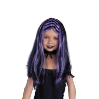 Perruque noire avec mèches violettes pour enfant