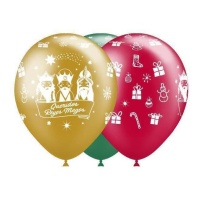 Ballons en latex des Rois Mages métallisés de designs assortis de 28 cm - Balloonia - 8 unités