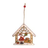 Ornement de Maisonnette de Noël avec Père Noël en Bois de 12 cm