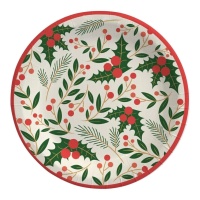 Assiettes de Noël avec motifs de houx de 23 cm - 6 unités