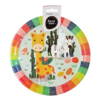 Assiettes d'animaux de la jungle en couleur de 23 cm - 8 unités