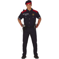 Déguisement de policier bleu et rouge pour homme