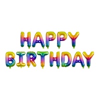 Ballon Lettres Joyeux Anniversaire Arc-en-ciel de 35 cm - PartyDeco