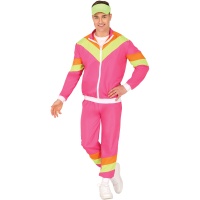 Costume de gymnaste des années 80 rose pour homme