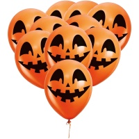 Ballons en latex d'Halloween avec citrouilles souriantes de 30 cm - 10 unités