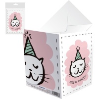 Carte d'anniversaire chat avec chapeau