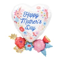 Ballon coeur avec fleurs de Happy Mother's Day de 58 x 76 cm - Anagram