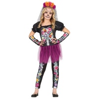 Costume de squelette Catrina avec fleurs pour fille